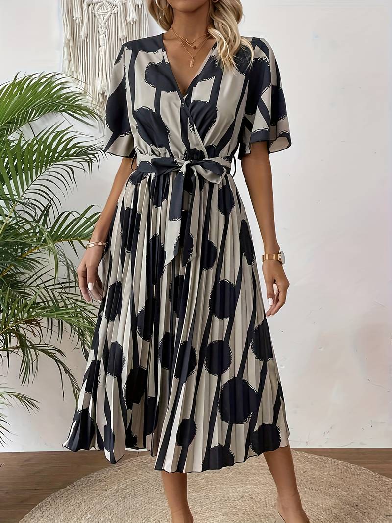 Zoe – elegant, short-sleeved midi dress with an all-over print