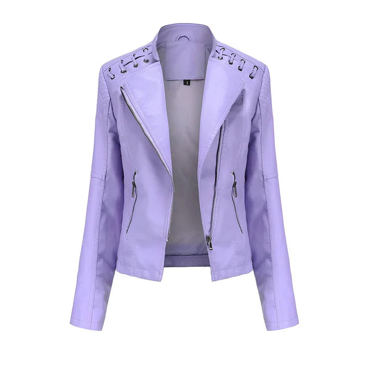 Arline - pu leather jacket with zipper closure