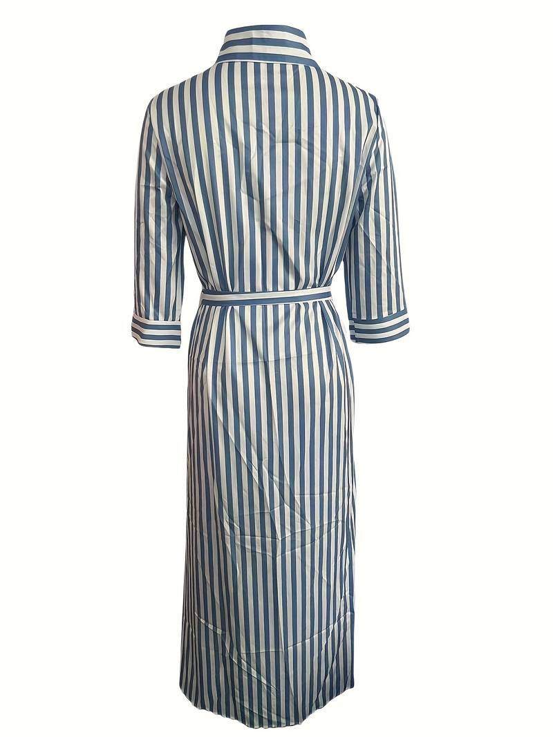 Aria – maxi dress with striped print and button front