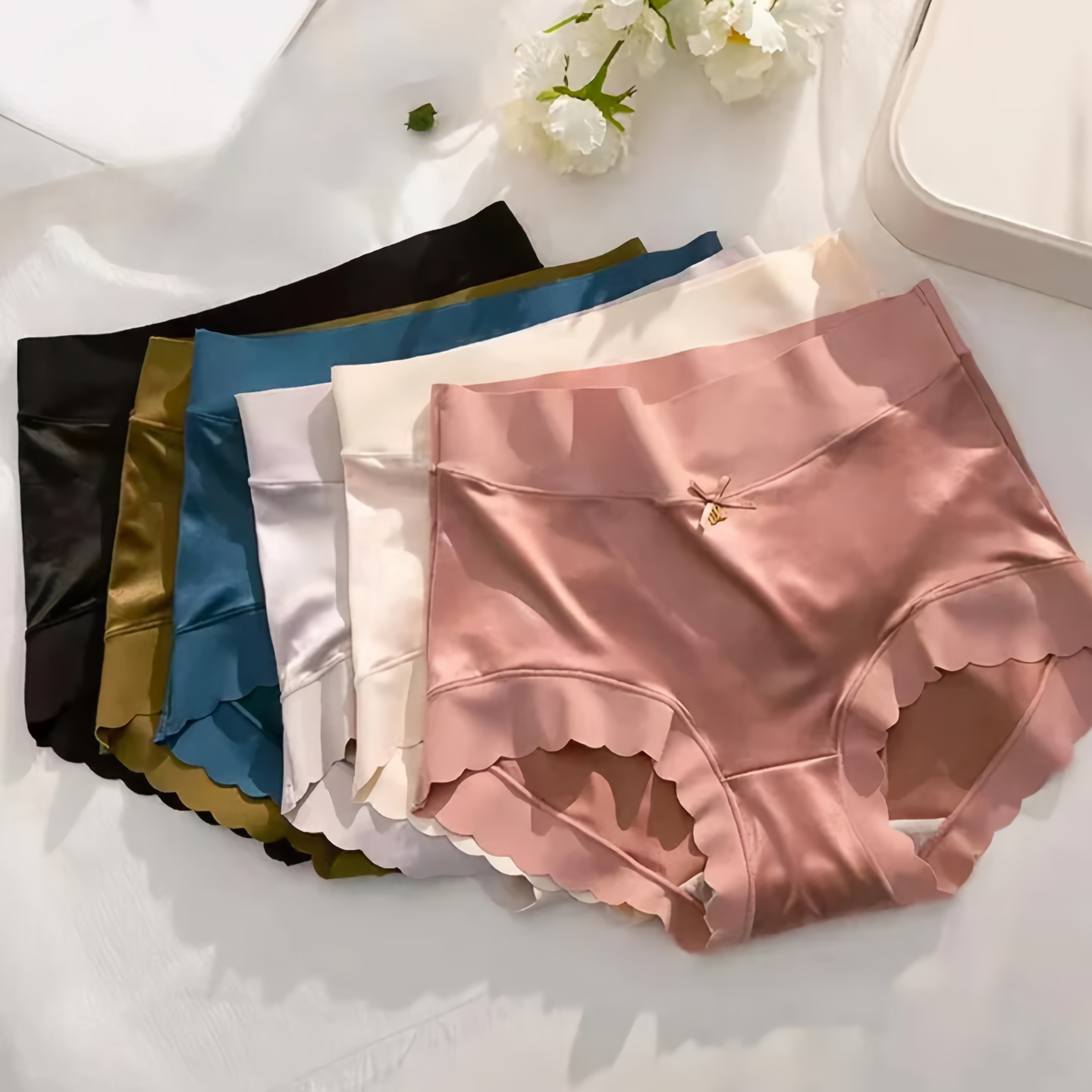 5 pieces seamless silk satin underwear for women - Aven