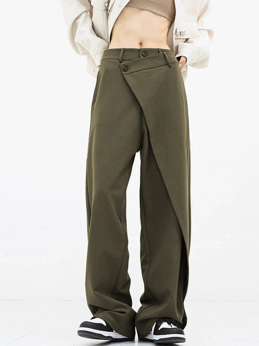 Leja - layered button wide leg pants for women