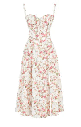 Floral bustier dress with medium waist