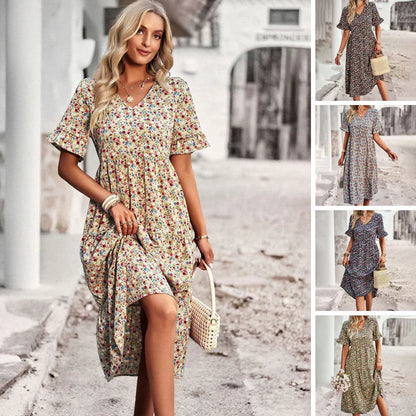 Lena – playful summer dress in apricot with a floral print