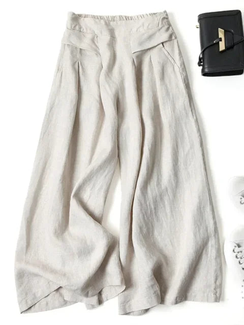 Beige linen wide trousers - Julia