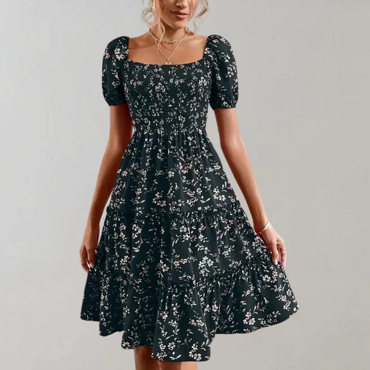 Floral square neck summer dress