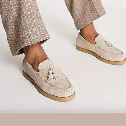 Beige Leder Loafers für Herren