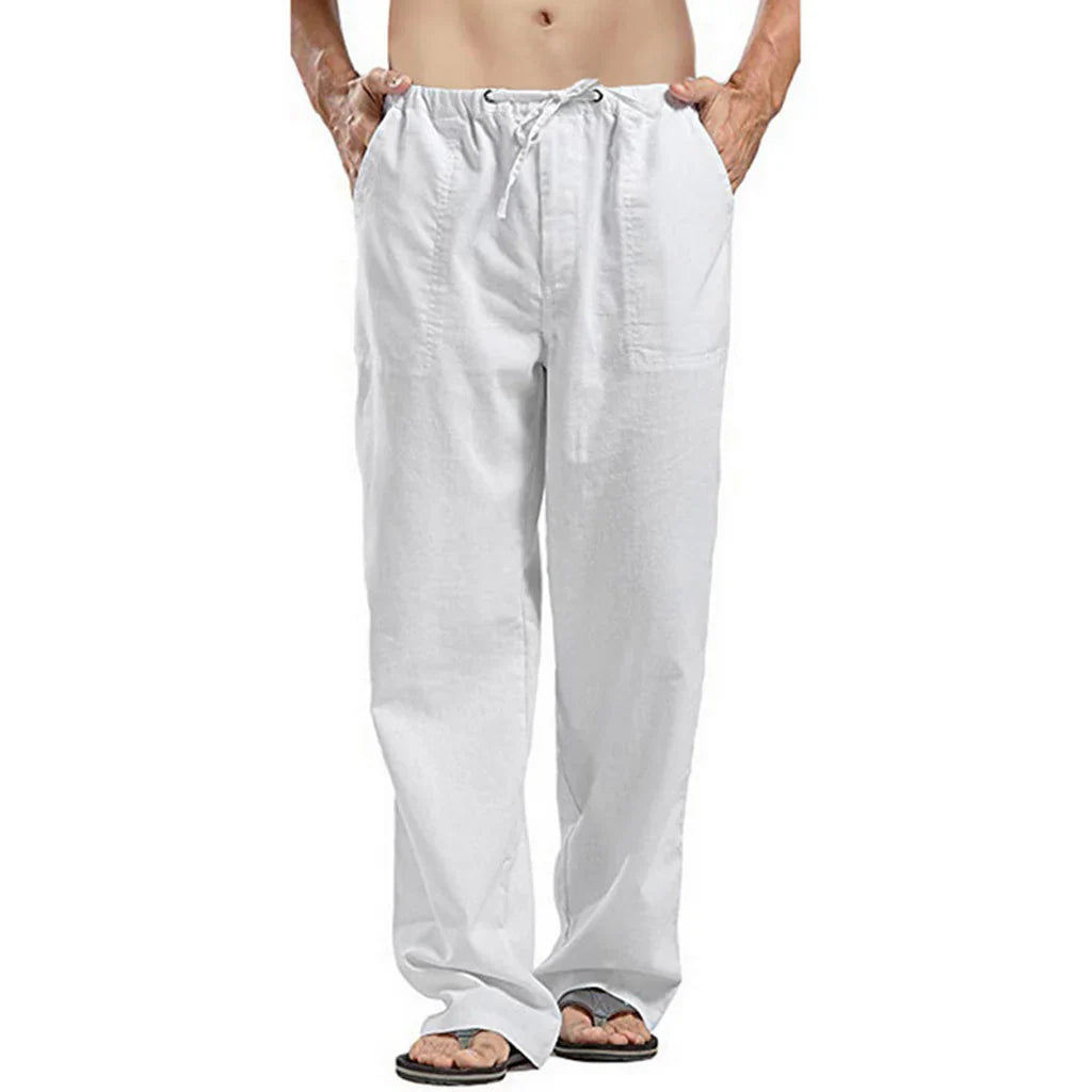 Casual linen trousers with drawstring