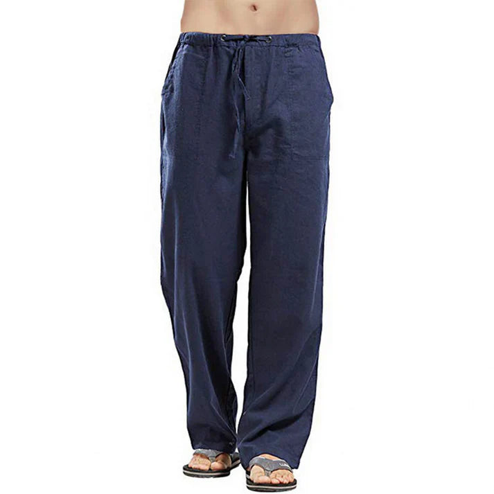 Casual linen trousers with drawstring