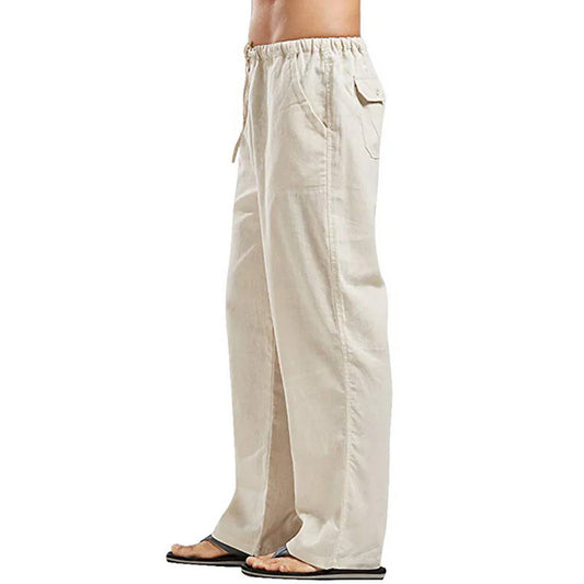 Casual linen trousers with drawstring