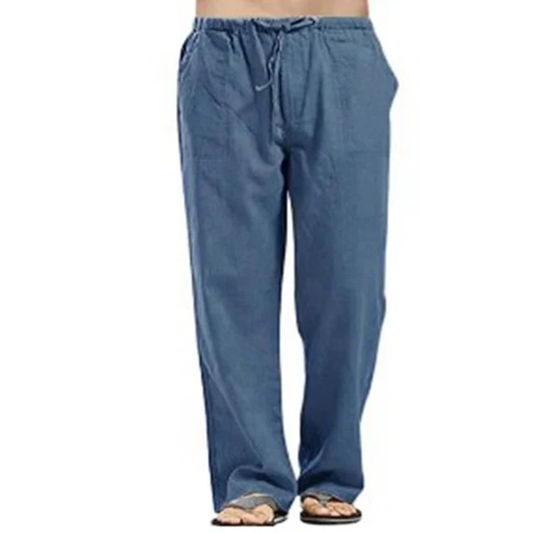 Casual linen trousers with drawstring