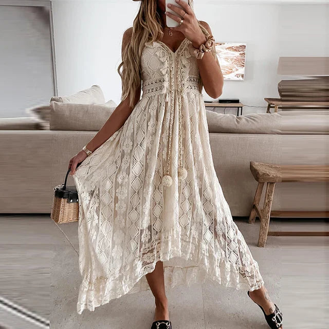 Emilia - female lace dress with v-neck