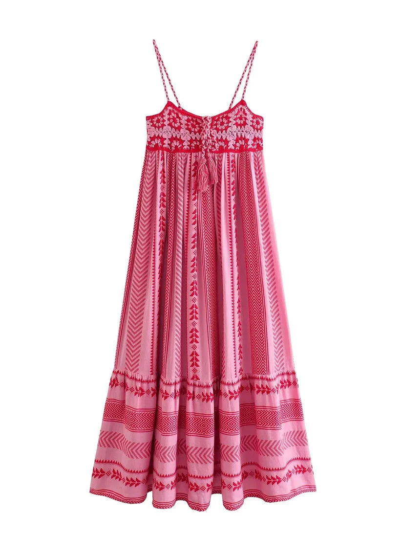 Baruni | boho style dress with corset, decorated with mesh fabric and floral pattern