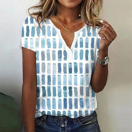 Scarlett - short sleeve shirt with blue pattern