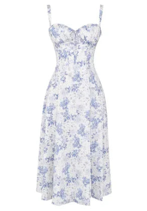 Floral bustier dress with medium waist