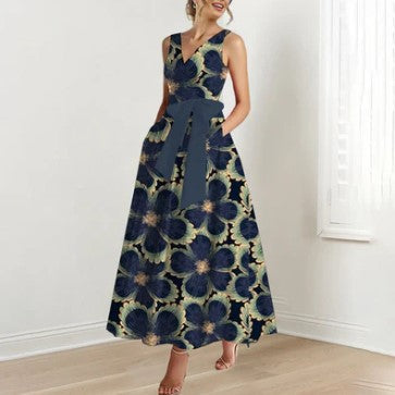 Harper elegant navy floral maxi dress