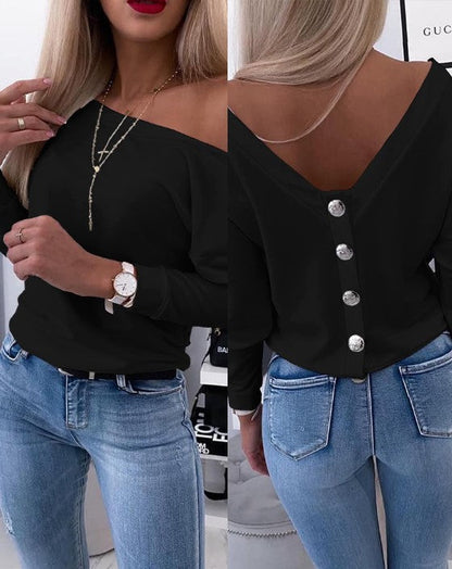 Harper long sleeve backless button down top