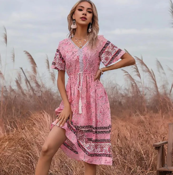 Lily ethnic printed boho dress