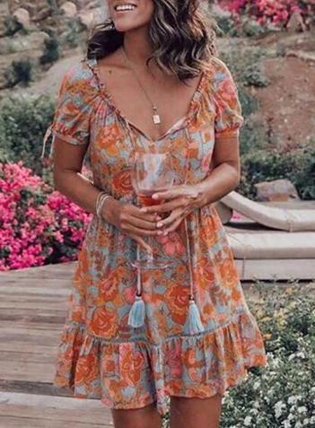 Grace ruffle floral print boho dress