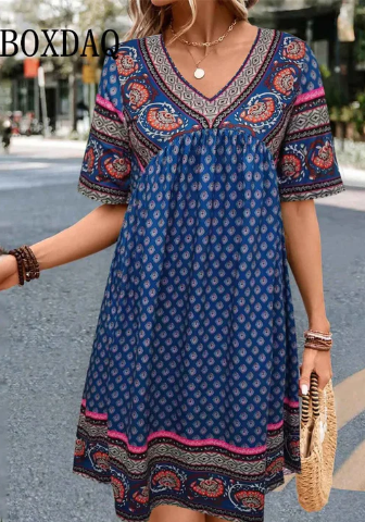 Emily – boho dress with retro ethnic print