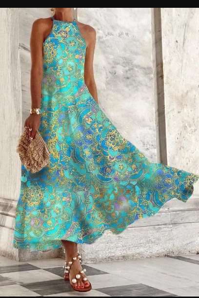 Printed sleeveless fashion dress