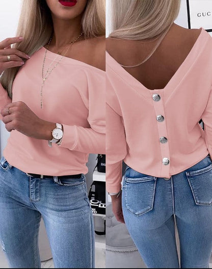 Harper long sleeve backless button down top