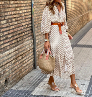 Emma - elegant long-sleeved midi dress with print