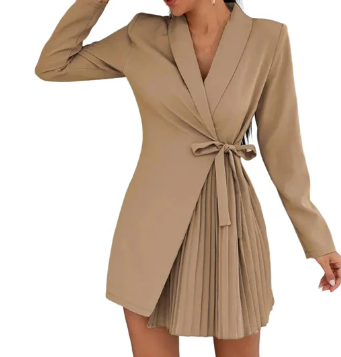 Aurora solid color v-neck lapel blazer dress