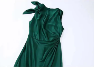 Victoria – ruffle maxi dress for women in green satin