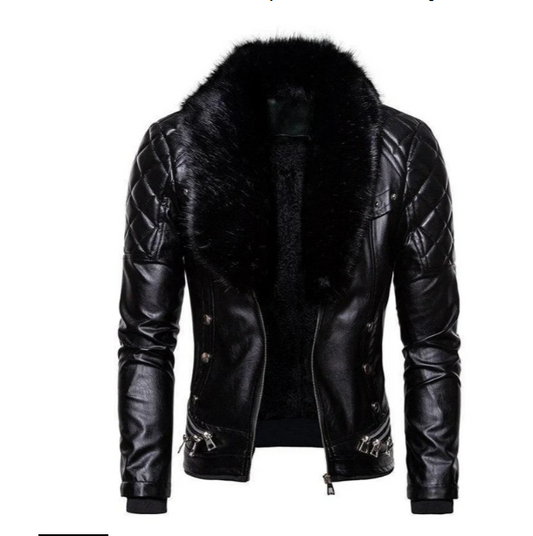 Ganda - men's leather jacket with removable collar