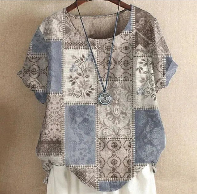 Elizabeth - antique patchwork blue top