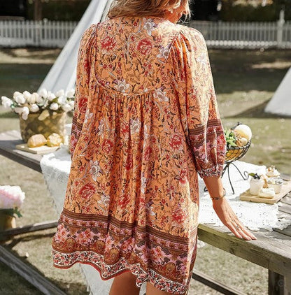 Emma - loose fitting short boho dress with floral print