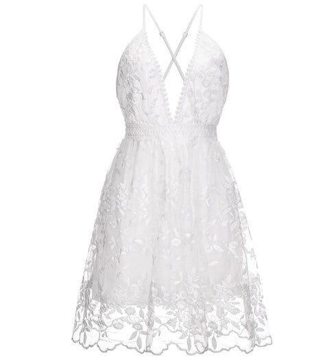 Emma - mesh cocktail dress with floral embroidery