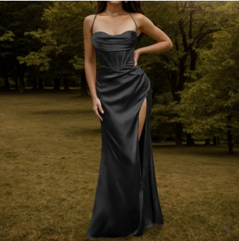 Grace maxi dress in silky ruffled satin velvet