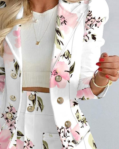 Abigail double breasted floral print blazer with puff sleeves