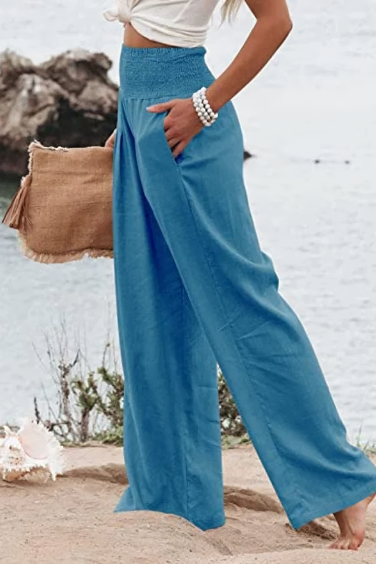 High-waisted palazzo pants in cotton and linen - Tyra