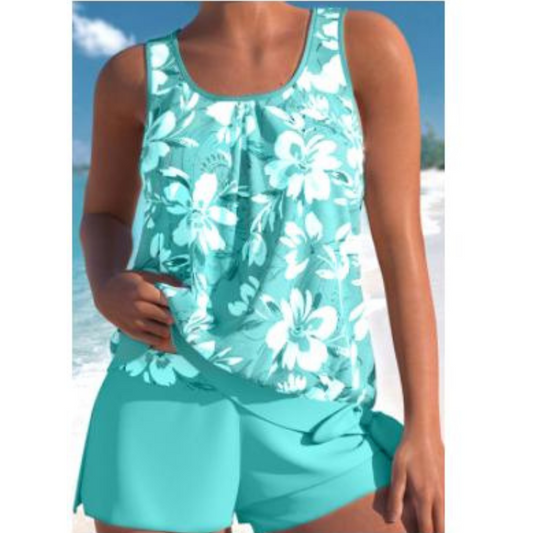 Adalina | two-tone floral print tankini set for women