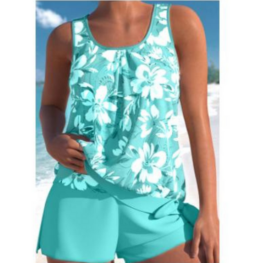 Adalina two-tone floral print tankini set for women