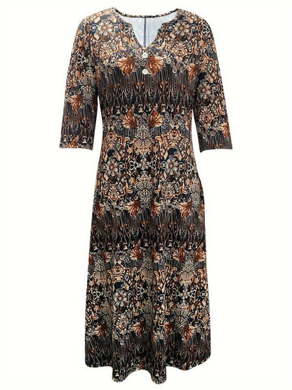 Abigail – midi dress with floral print and 3/4 sleeves