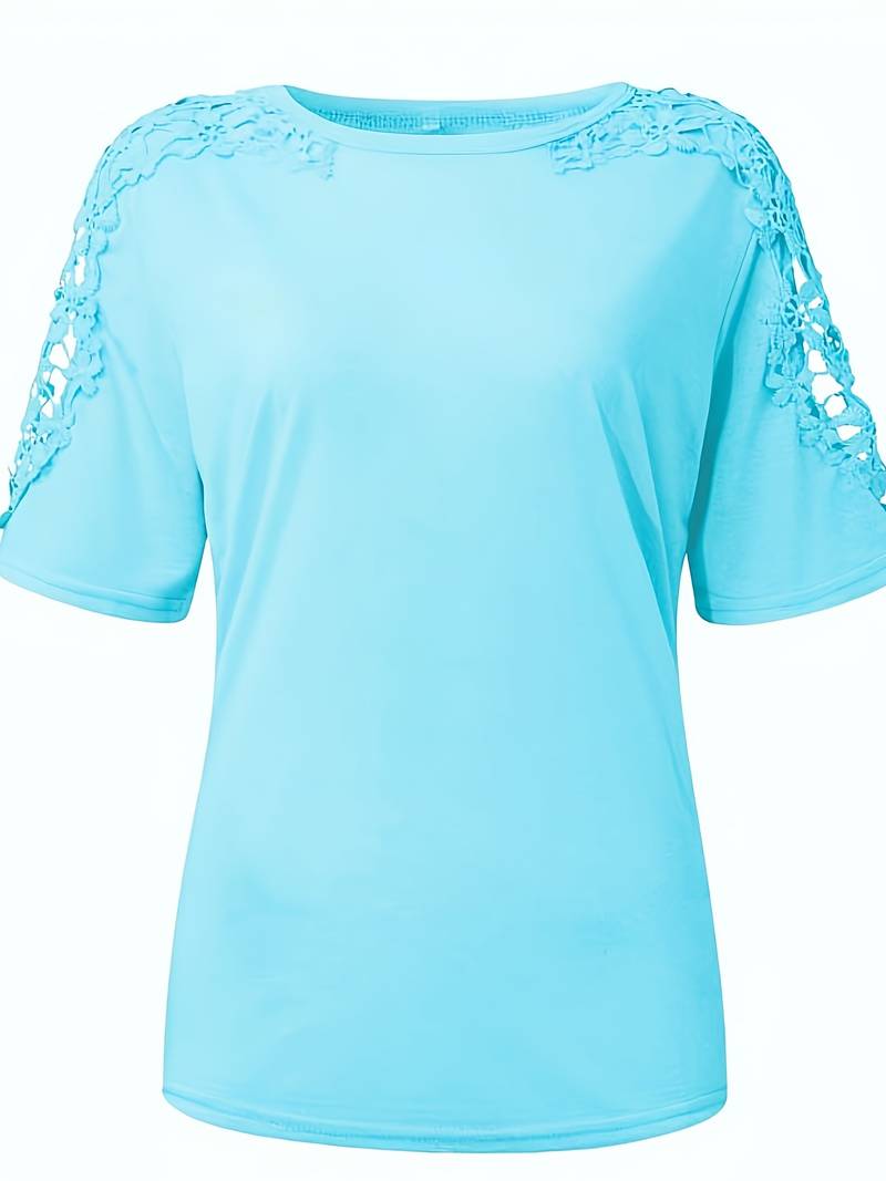 Emily – solid color crew neck t-shirt with lace seam