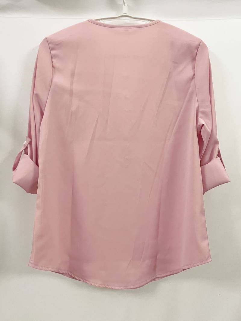 Hazel – casual, ruffled blouse with roll-up sleeves and half zip