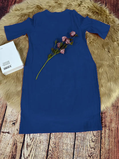 Sophia – solid casual dress with pockets and half sleeves