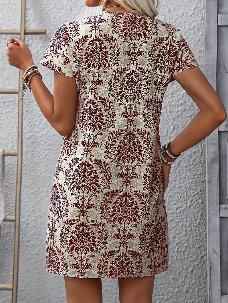 Autumn - vintage dress with ethnic floral print