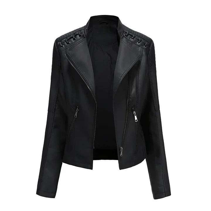 Arline - pu leather jacket with zipper closure