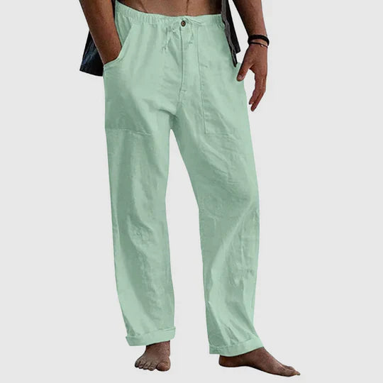 Casual linen trousers with drawstring