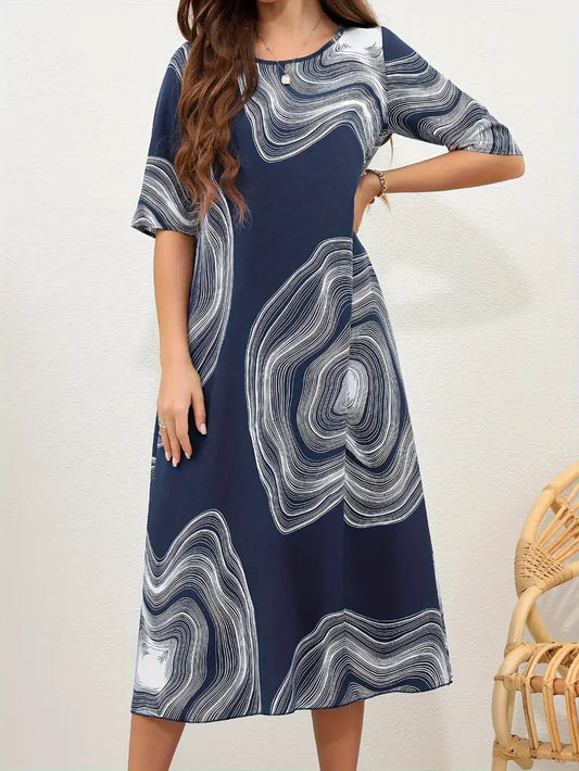 Nora loose maxi dress with graphic print and crew neck