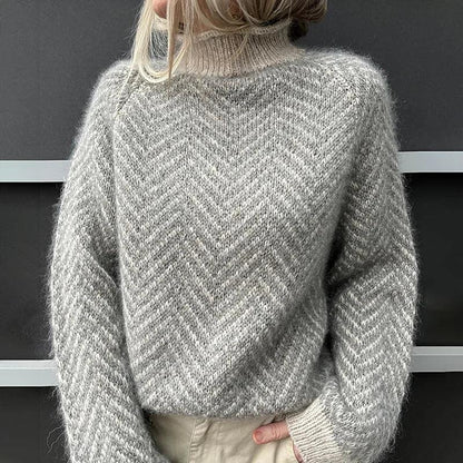 Gray striped long sleeve sweater