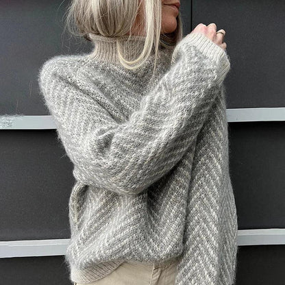 Gray striped long sleeve sweater