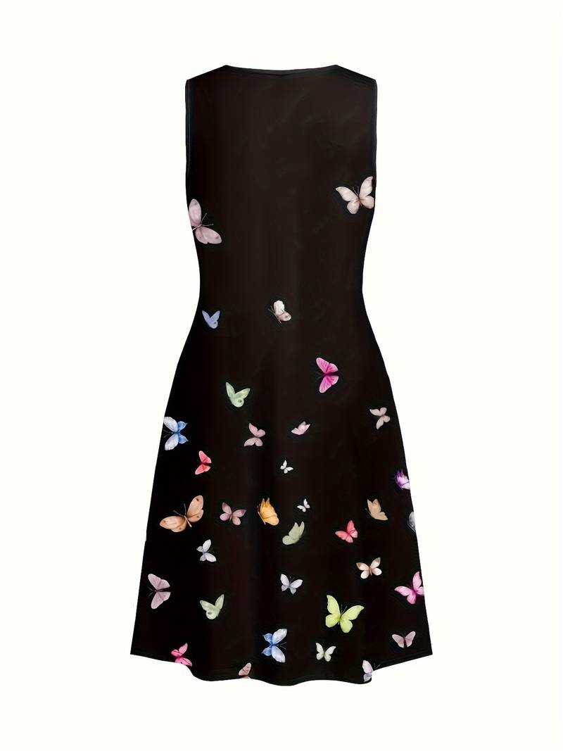 Charlotte - butterfly print crew neck tank dress