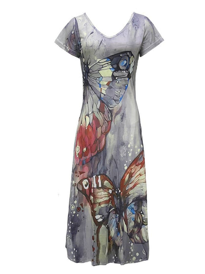 Grace - butterfly print v-neck dress for spring & summer