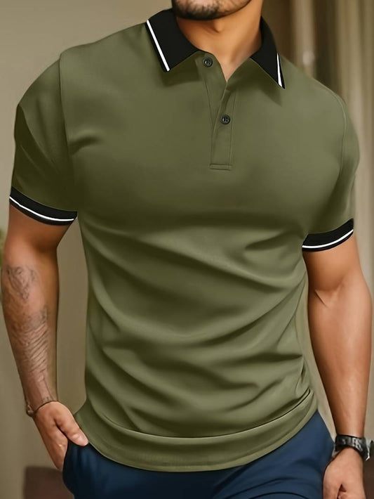 Caleb trendy color block short sleeve shirt with button fastening and lapels